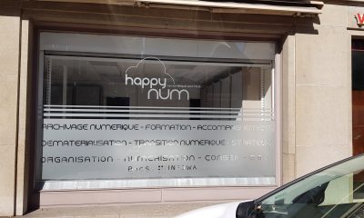 Marquage Vitrine Adhésif Dépoli HappyNum à Mulhouse