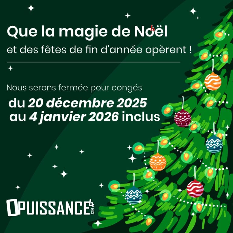 ✨ La magie de Noël approche et il est temps pour notre équipe de recharger les batteries ! ⏳

Nous serons en congés du 20 décembre 2025 au 4 janvier 2026 inclus. 🎄

Un grand merci à tous nos clients et partenaires pour cette belle année à vos côtés 💚

Et une belle surprise vous attend 👀

👉 Restez connectés… vous ne voudrez pas manquer ça !

🎉 On se retrouve en 2026 avec encore plus d’idées et de projets à réaliser ensemble !

#FêtesDeFinDAnnée #Congés #MerciPourVotreConfiance #NouvelleAnnée #Surprise2026 #Opuissance4