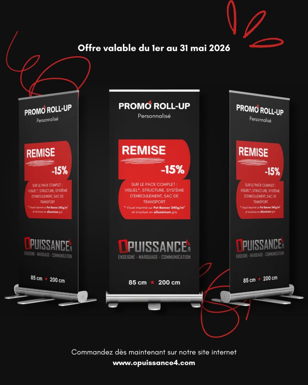 🪧 PROMO MAI 2026 -15% ROLL-UP

Pendant tout le mois de mai, profitez de 15% de remise sur votre commande de roll-up personnalisé.

L’occasion pour vous de capter l’attention dès le premier regard et de faire passer votre message, partout où vous êtes. 
Rendez-vous au showroom, 57a rue des Romains à Sausheim, ou bien sur notre site internet www.opuissance4.com pour passer commande ou faire un devis gratuitement. 

🎁 Offre valable du 1er au 31 mai 2026

📩 contact@opuissance4.com

📍 57a rue des Romains, Sausheim

#opuissance4 #plv #alsace #communicationvisuelle