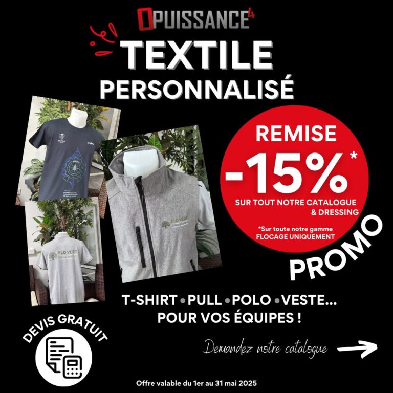 📢✨PROMO MAI ! SUR VOS TEXTILES 📌
🌸 C’est le moment de créer des tenues qui vous ressemblent !💪
👕 -15% sur toutes les commandes de textiles personnalisés !
🔹 T-shirts, sweats, polos, tote bags…
🔹 Pour entreprises, assos, événements & particuliers
🔹 Flocage uniquement – Marquage de qualité pro
✔️ Marquage de qualité – Service pro – Conseil personnalisé
📅Offre valable du 1er au 31 mai 2025 !
➡️Contactez-nous dès maintenant pour votre devis gratuit !
📞03 89 57 44 23
📩communicaation@opuissance4.com
#opuissance4 #textilepersonnalisé #flocage #promo #communicationvisuelle #alsace #entreprises #associations #vêtementpersonnalisé #offrespéciale