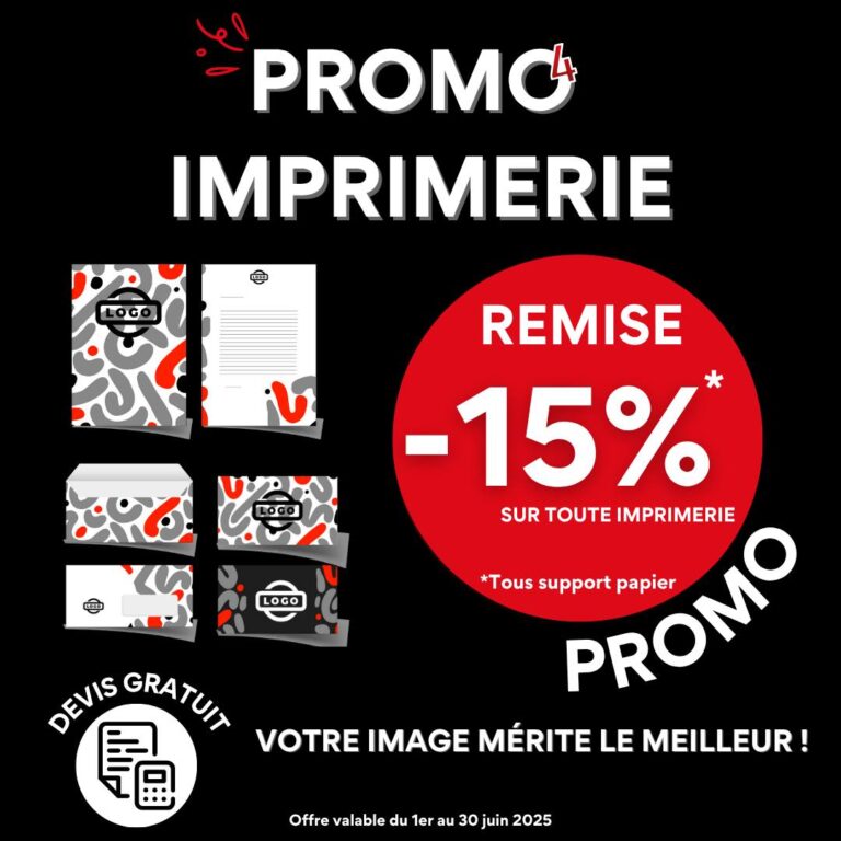 📣 JUIN EN PROMO CHEZ O PUISSANCE 4 ! 🖨️✨

Ce mois-ci, on chouchoute votre communication avec une offre spéciale IMPRIMERIE 🎉

💥 -10% de remise sur tous vos supports papier : flyers, affiches, cartes, dépliants…
📄 Quel que soit le format, votre image mérite le meilleur !

📌 Offre valable du 1er au 30 juin 2025
📞 Devis 100% gratuit, profitez-en !

📍 O PUISSANCE 4 – 57A rue des Romains, 68390 Sausheim
📧 contact@opuissance4.com
📲 03 89 57 44 23

#PromoImprimerie #OPuissance4 #CommunicationVisuelle #Flyers #Affiches #CartesDeVisite #Alsace #ImpressionProfessionnelle #PromoJuin #DesignGraphique