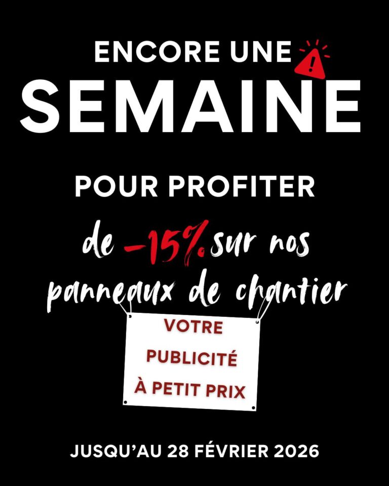 Plus qu’une semaine pour en profiter !

Votre travail mérite d’être vu 👀
Jusqu’à la fin du mois, bénéficiez de -15% sur tous nos panneaux de chantier.

✔️ Gagnez en visibilité
✔️ Valorisez votre image professionnelle
✔️ Attirez de nouveaux clients, même pendant vos travaux

Chez O Puissance 4, nous concevons des panneaux résistants, lisibles et impactants, pensés pour durer et représenter votre entreprise avec sérieux sur le terrain.

⏳ Ne laissez pas passer cette opportunité : dans une semaine, il sera trop tard !

📩 Contactez-nous dès maintenant pour votre devis.