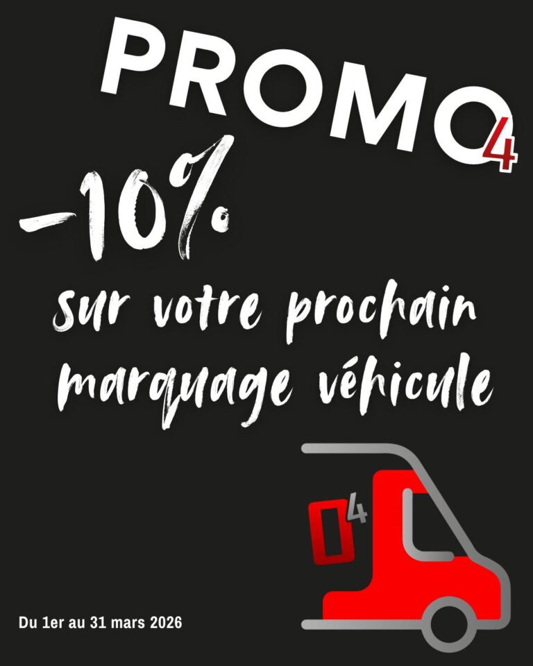 🚗✨ En mars, faites rouler votre communication !

Votre véhicule est votre premier support publicitaire. Pourquoi ne pas le transformer en véritable outil de visibilité ?

👉 Profitez de -10 % sur tous nos marquages véhicules pendant le mois de mars.

✅ Attirez l’attention partout où vous allez
✅ Renforcez votre image professionnelle
✅ Générez de nouveaux contacts
✅ Investissez dans une communication durable

Que ce soit pour un marquage discret ou un covering plus complet, notre équipe vous accompagne de la création à la pose pour un résultat à la hauteur de votre entreprise.

📅 Anticipez dès maintenant votre projet pour réserver votre créneau !

📩 Contactez-nous pour votre devis personnalisé.