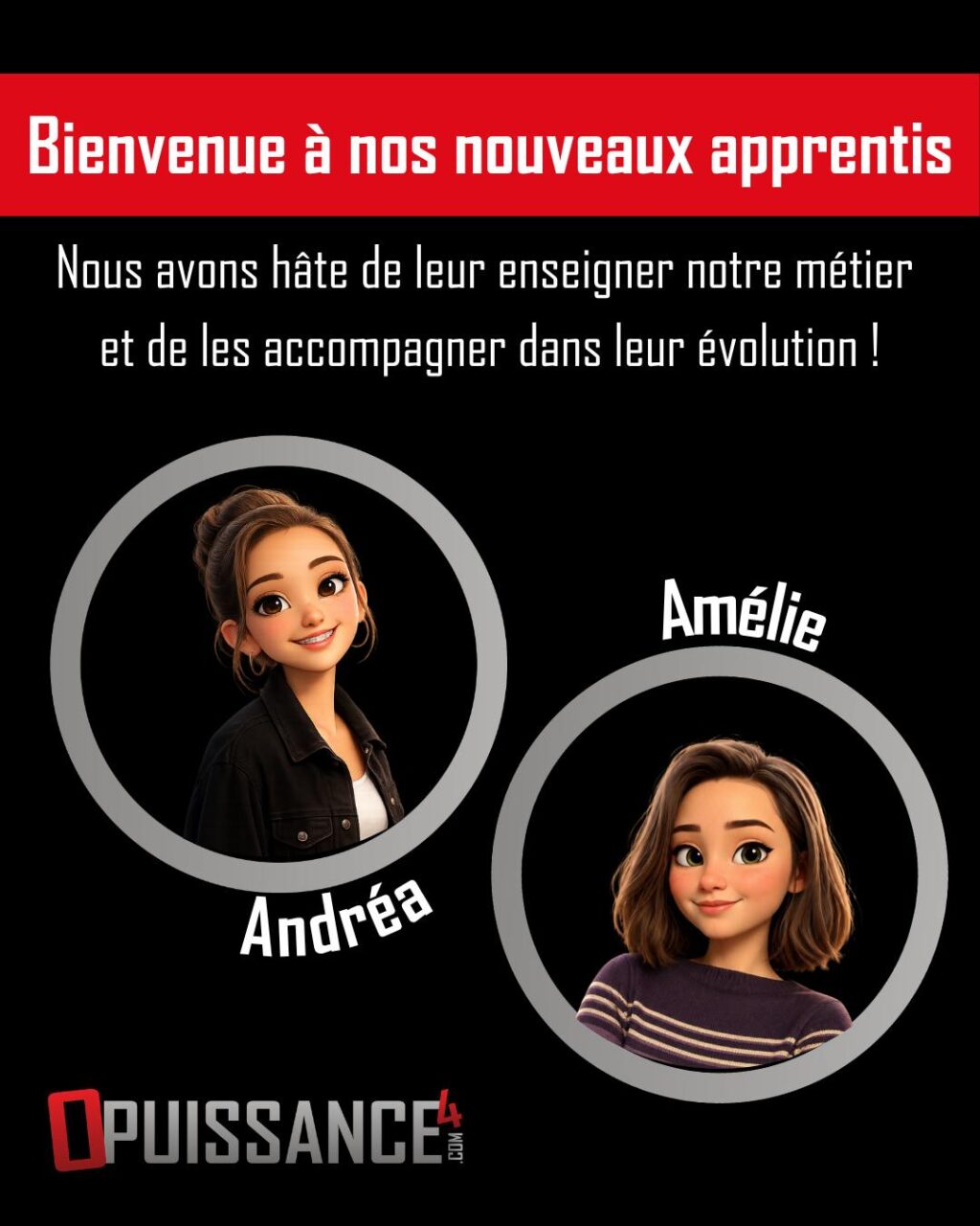 Bienvenue à nos deux nouveaux apprentis ! 🌿

Nous avons le plaisir d’accueillir Andréa et Amélie, qui rejoignent notre équipe pour leur apprentissage.

Ils seront à l'accueil où ils participeront à la réalisation de vos projets : marquage de véhicules, logo, imprimerie et bien d'autre encore...

Nous avons hâte de leur transmettre notre savoir-faire, de les voir progresser et évoluer à nos côtés !