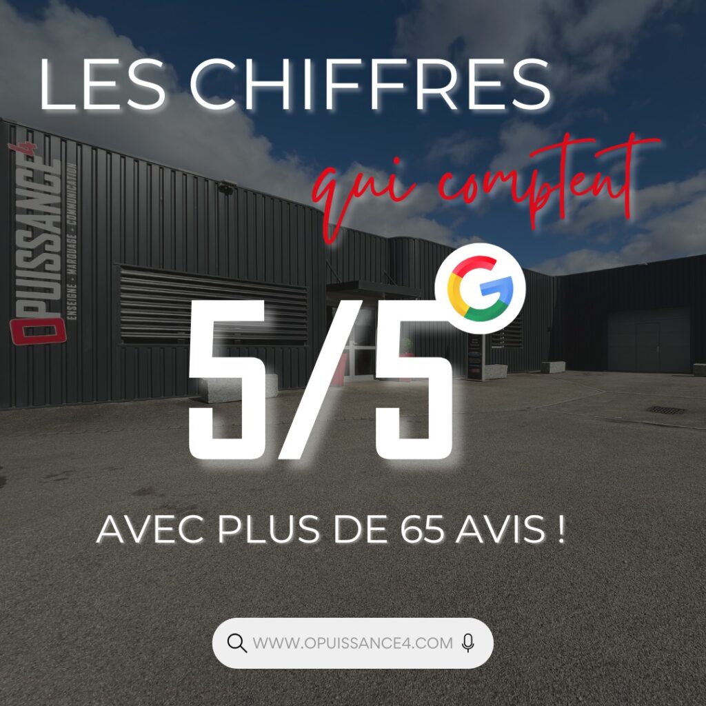 🎉 5/5 sur Google, grâce à vous !
Depuis près de 20 ans, vous êtes de plus en plus nombreux à nous faire confiance pour vos projets d’enseigne, de marquage et de communication visuelle.
Votre satisfaction, vos retours et vos défis nous motivent chaque jour à aller plus loin et à nous dépasser.
Un immense merci à nos clients pour leur confiance, leur fidélité et leurs projets qui font briller O PUISSANCE 4 ✨
🙌 Si vous ne nous connaissez pas encore, il est temps de découvrir notre savoir-faire et de nous confier vos projets sur mesure !
📩 contact@opuissance4.com
📞 03 89 57 44 23
📍 Sausheim 🥨