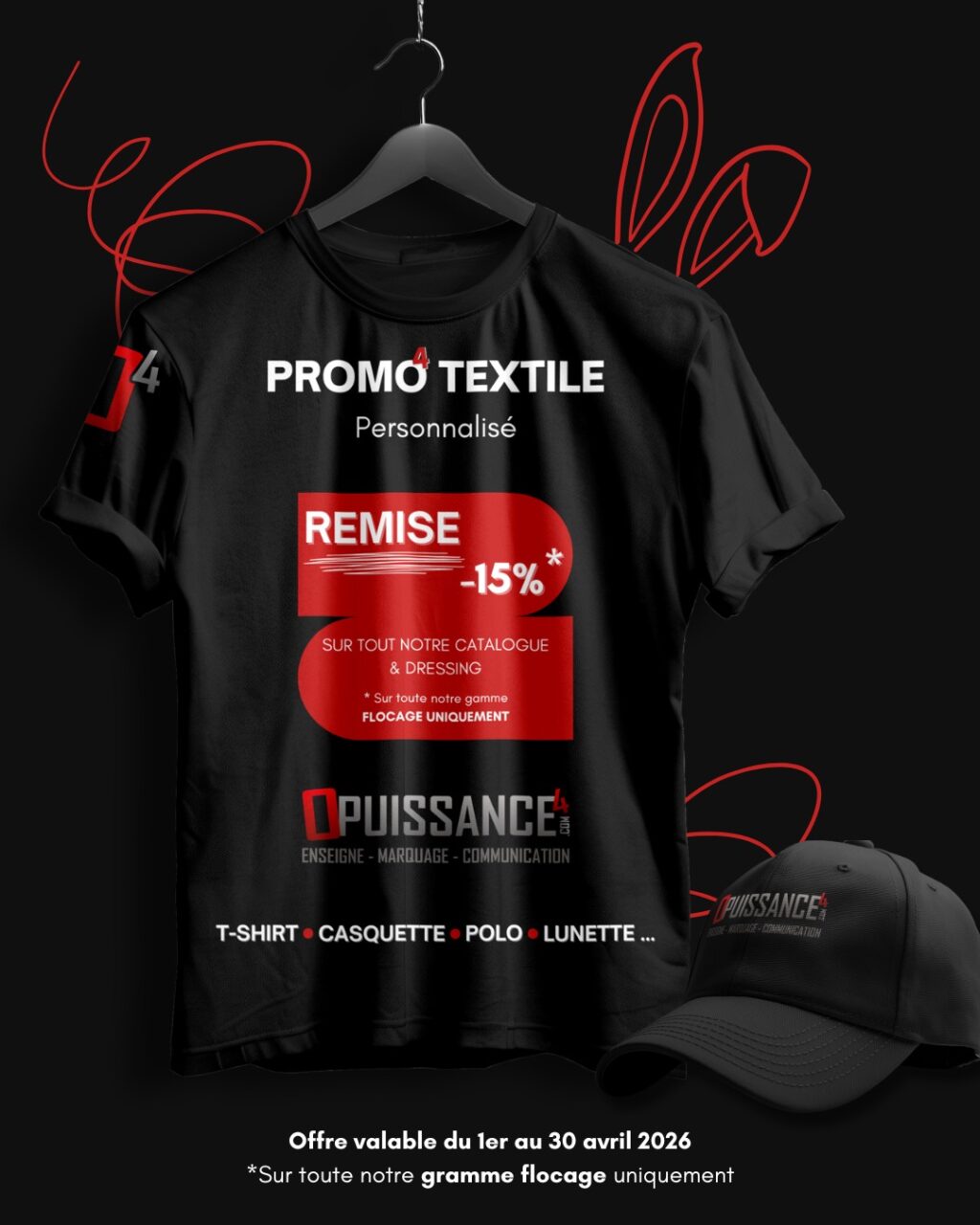👕 PROMO AVRIL 2026 -15% TEXTILES

Pendant tout le mois d’avril, profitez de 15% de remise sur votre commande de textiles personnalisés (offre valable uniquement en flocage). 

L’occasion pour vous d’habiller vos équipes, de préparer un événement ou bien simplement de donner de la visibilité à votre activité. 
Rendez-vous au showroom, 57a rue des Romains à Sausheim, ou bien sur notre site internet www.opuissance4.com pour découvrir notre catalogue et faire un devis gratuitement. 

🎁 Offre valable du 1er au 30 avril 2026

📩 contact@opuissance4.com

📍 57a rue des Romains, Sausheim

#opuissance4 #marquagevéhicule #imprimerie #enseigne #alsace #communicationvisuelle #objetspublicitaires #signalétique