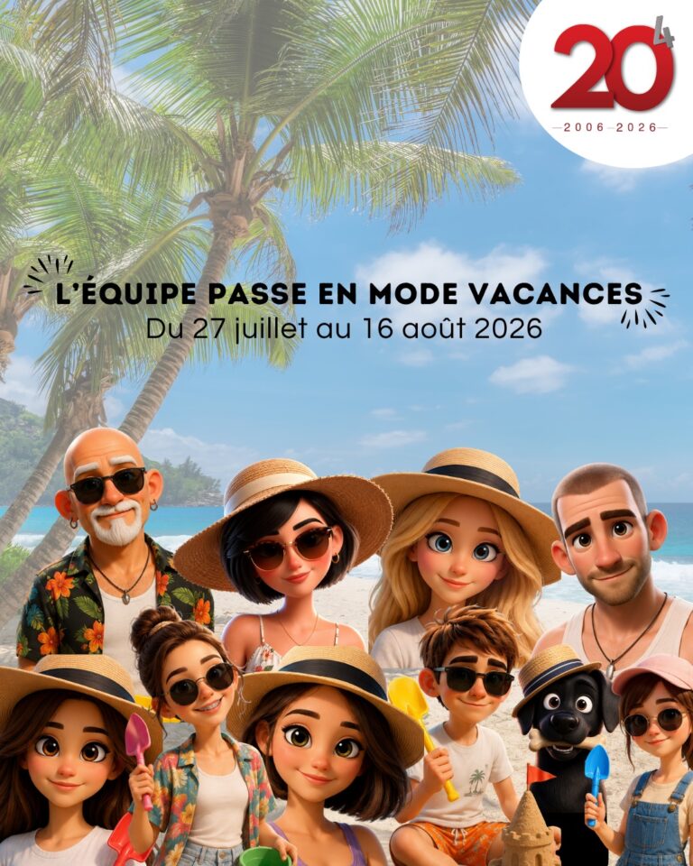 ☀️ L’équipe passe en mode vacances !

OPUISSANCE4 sera fermée du 27 juillet au 16 août inclus afin de profiter d’une petite pause estivale et recharger les batteries.

Nous serons de retour dès le 17 août, en pleine forme, pour donner vie à tous vos projets de communication, enseignes, marquages et personnalisations.

Bel été à toutes et à tous, et à très bientôt ! 🌴✨