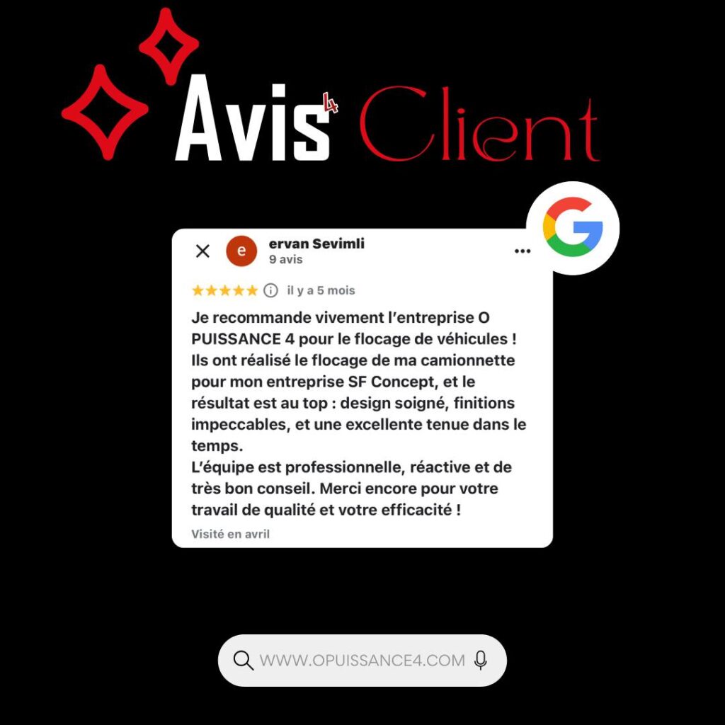 ⭐ La confiance de nos clients est notre meilleure référence. Merci pour ce témoignage.

📞 Vous avez un projet ? Contactez-nous pour un accompagnement sur mesure.

📍 OPUISSANCE4 – Entreprise familiale depuis 2006
📩 contact@opuissance4.com
📞 03 89 57 44 23

#avisclient #opuissance4 #professionnalisme #alsace #créationsurmesure #visibilité #flocage