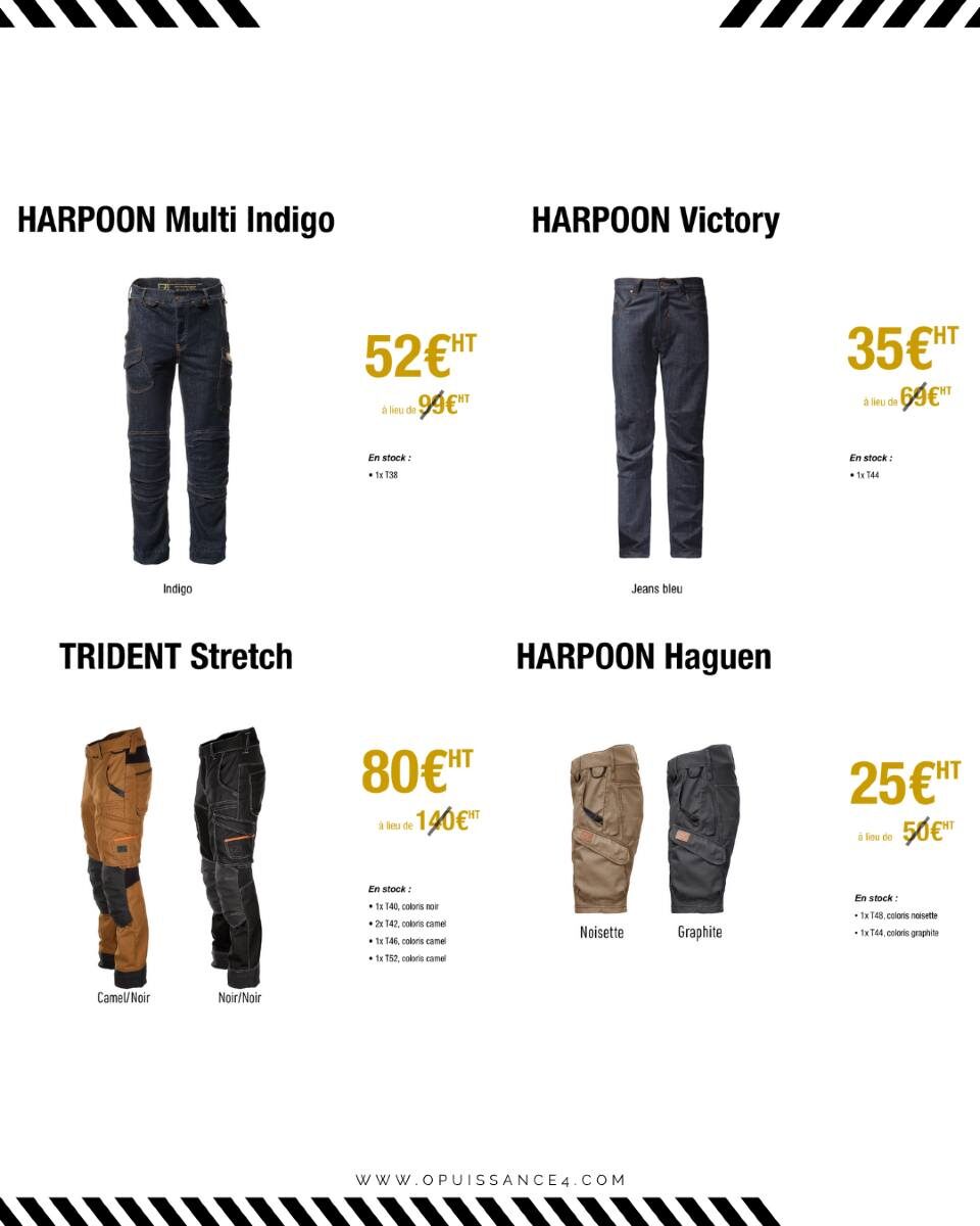 🚨 VENTES PRIVÉES chez OPUISSANCE4 🚨
Jusqu’à -50% sur une sélection de vêtements pros BOSSEUR !
👖 Pantalons, vestes, chaussures, accessoires… tout pour équiper les pros à prix réduits 💥

📍 Essayage et vente dans notre showroom à Sausheim
📆 Offre valable jusqu’à épuisement des stocks

📲 Feuilletez le catalogue complet en slider ➡️

📞 Une question ? Besoin d’un conseil ?
Contactez-nous au 03.89.57.44.23 ou par mail à communication@opuissance4.com